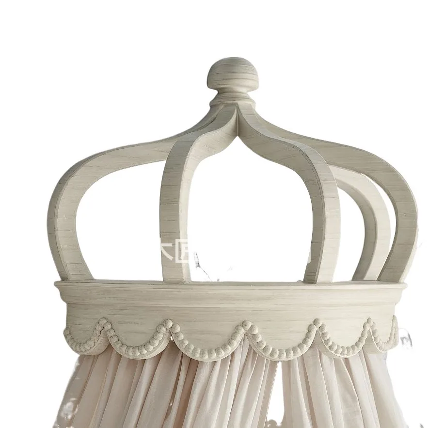 Old carpenter bed curtain shelf French solid wood carved princess room bedside decoration gauze curtain head hanging wall wooden