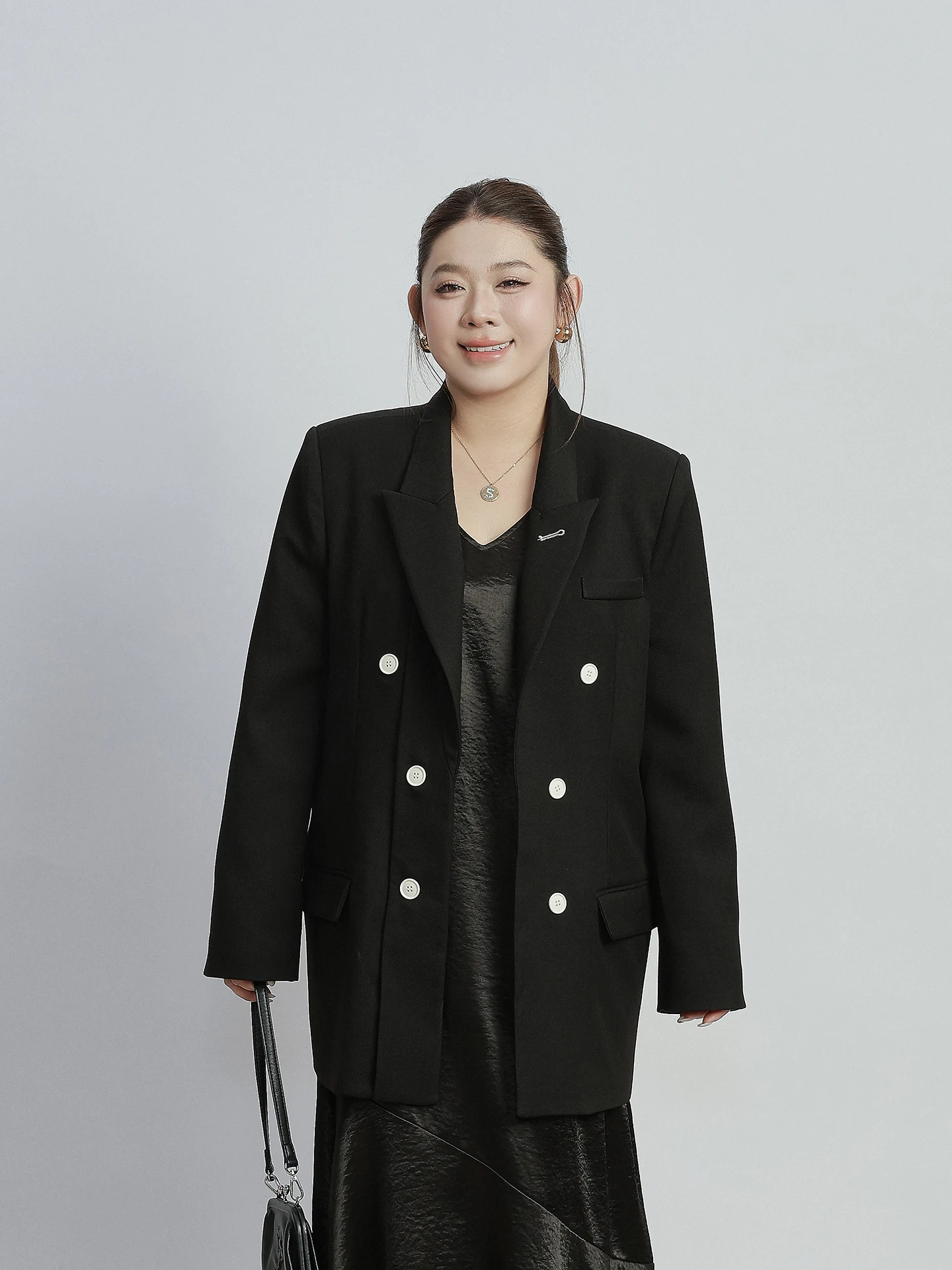 

Женский двубортный костюм больших размеров: легкая роскошная верхняя одежда в британском стиле, свободный крой, повседневный дизайн, смесь полиэстера