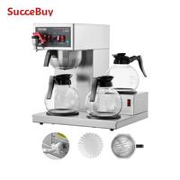 SucceBuy 12 Cups Commercial Drip Coffee Maker Coffee Maker Machine with 3Glass Carafes and 3 Warmer Plates for Restaurant Office