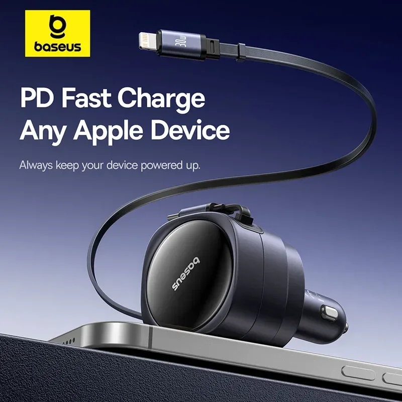 Baseus 60 واط شاحن سيارة USB-C نوع-C IP كابل مزدوج قابل للسحب PD QC SCP AFC PPS شحن سريع للكمبيوتر اللوحي آيفون سامسونج هواوي