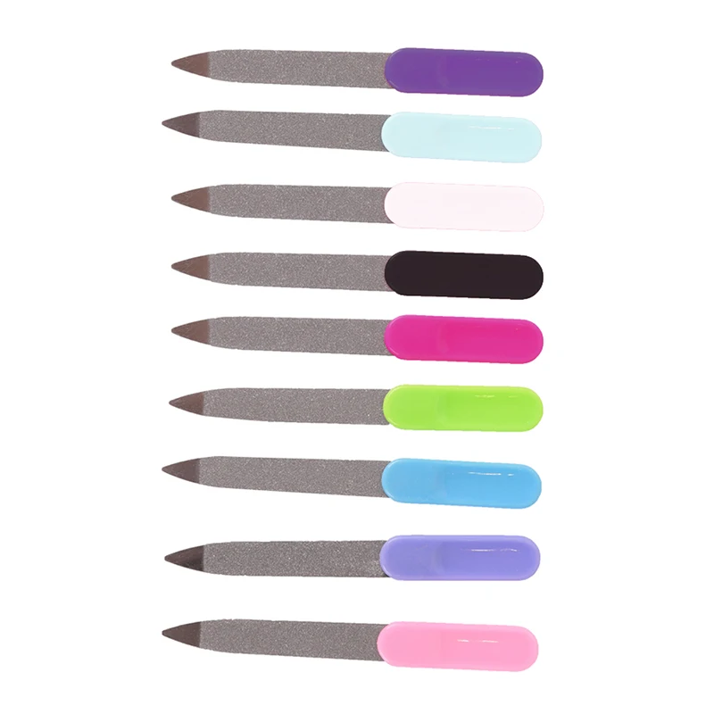 5pcs/lot  Plastic Handle Metal Double Sided Nail Files Manicure Pedicure Tool Wholesale