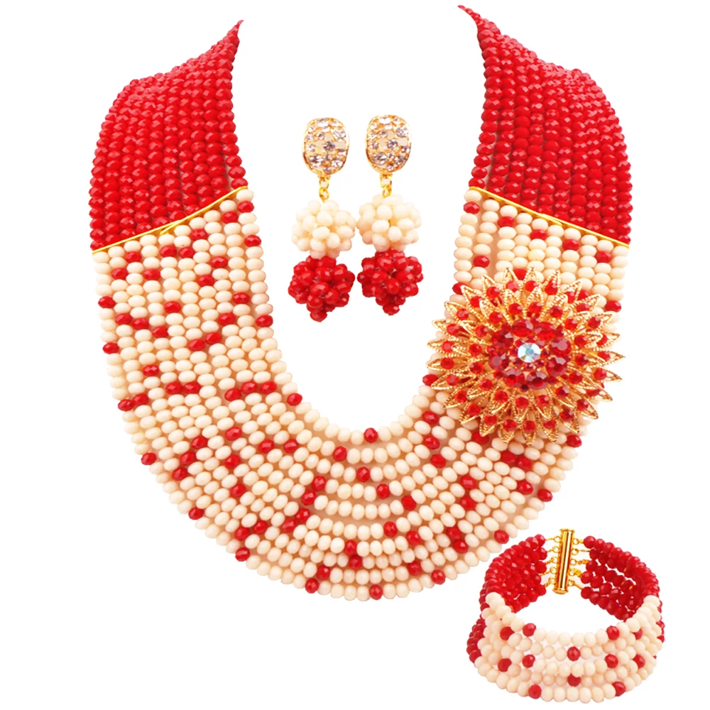 Laanc Nigerian Necklace African Wedding Beads Bride Jewelry Set