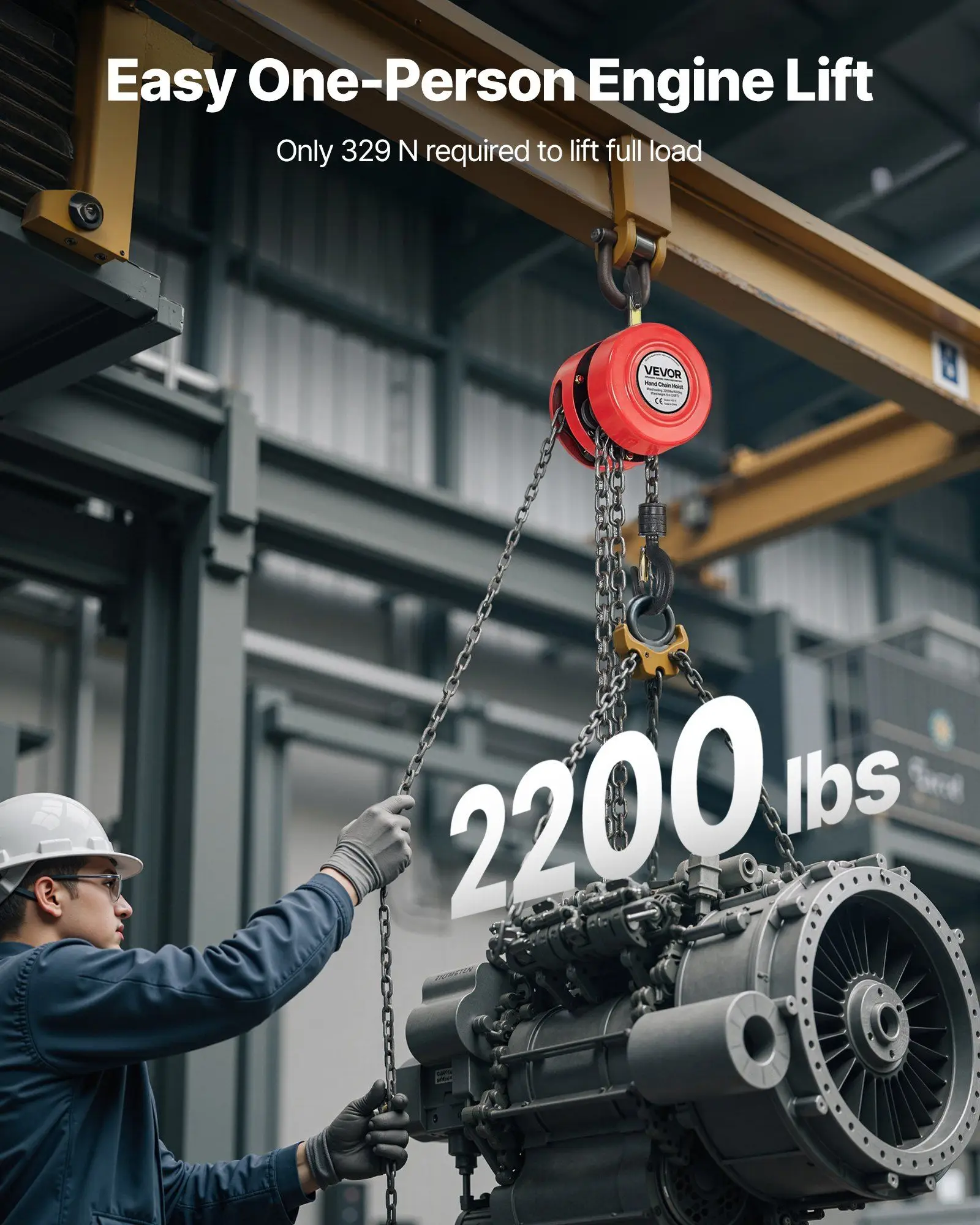 

Hand Chain Hoist, 1 Ton 2200 lbs Capacity, Manual Chain Block with Upgrade G70 Galvanized Chain, 20 ft Lifting Height, Heavy Duty Pulley Hoist for Garage Warehouse Automotive Machinery, Red