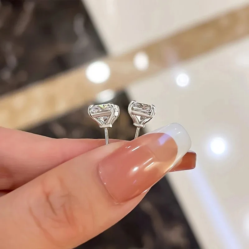 Huitan Crystal Cubic Zirconia Stud Earrings for Women Silver Color Simple Stylish Accessories Fashion Versatile Earrings Jewelry