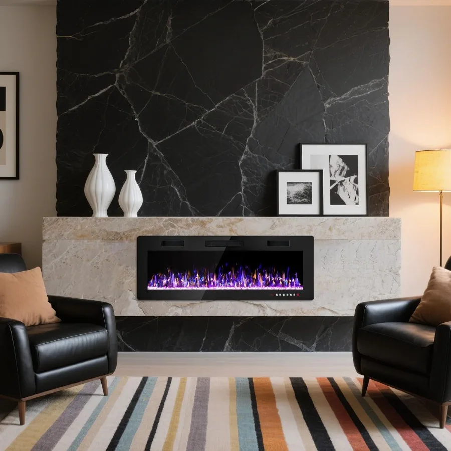 مدفأة كهربائية رفيعة للغاية مقاس 50 بوصة لغرفة المعيشة الحديثة أو غرفة النوم قائمة بذاتها أو مثبتة على الحائط مع مجموعة قابلة للتعديل #2