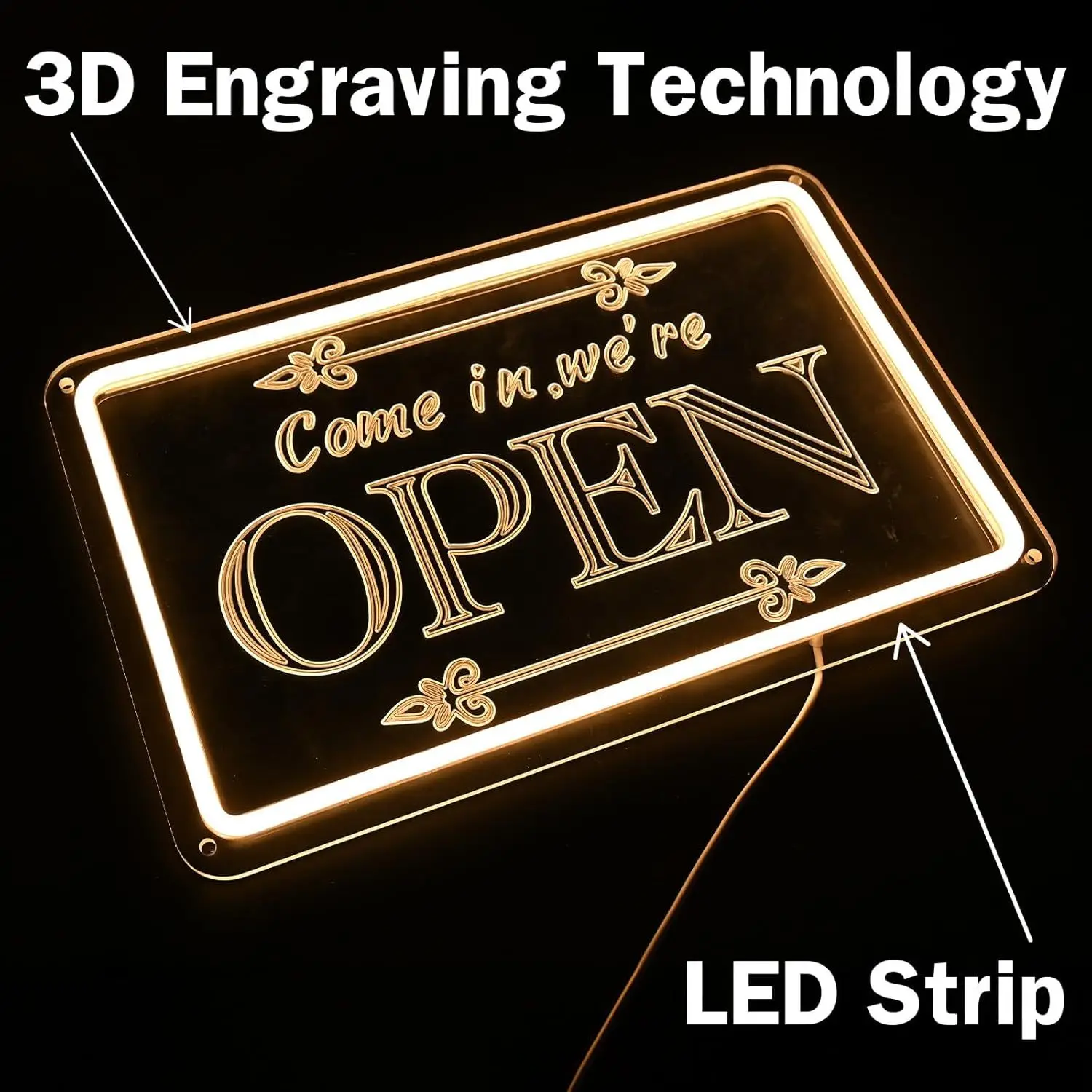 Open LED Neon Light - USB Powered, With Dimmer, Adjustable Brightness, Perfect for Shops, Cafes, Restaurants, Business Sign