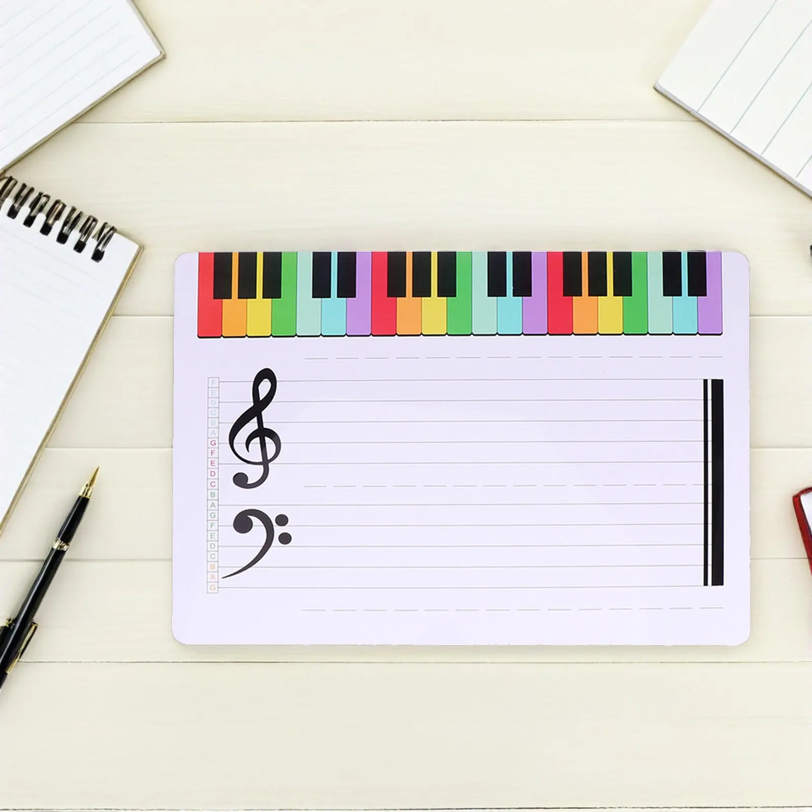 Reusable Music Teaching Whiteboard Portable Writable Stave Board Erasable Plastic Score Card for Piano Notation Practice Tool