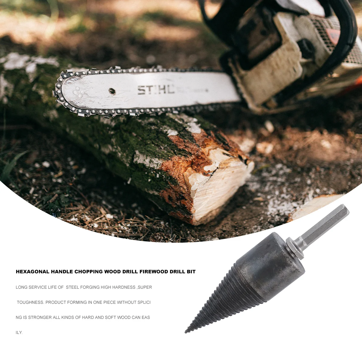 

Wood Splitting Drill Bit Hammer Drill 38mm Hex Handle Firewood Chopping Tool Durable Carbon Steel Forging Long Service Life