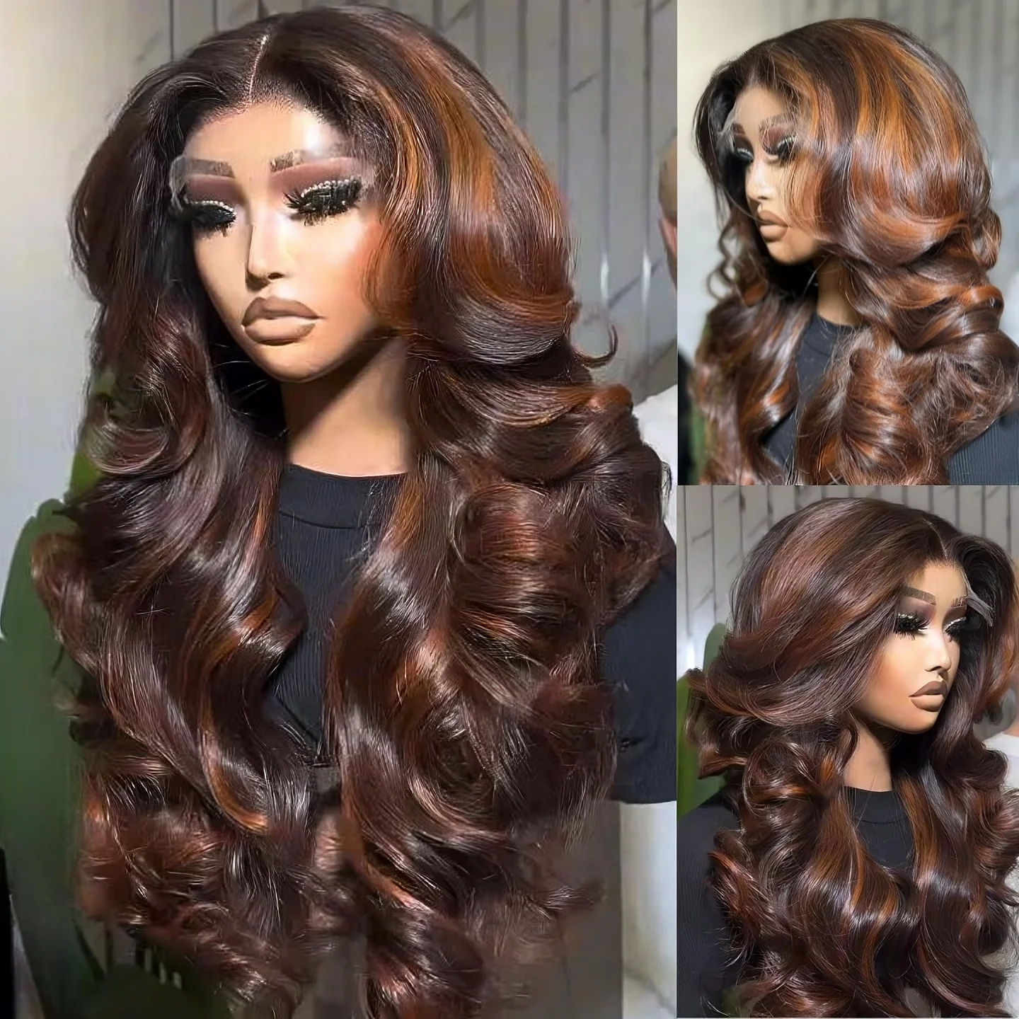 

1B/30 Balayage Highlight 13x4 Lace Frontal Wigs Human Hair 30 Inch Body Wave Brazilian Omber Brown Colored Human Hair Wigs