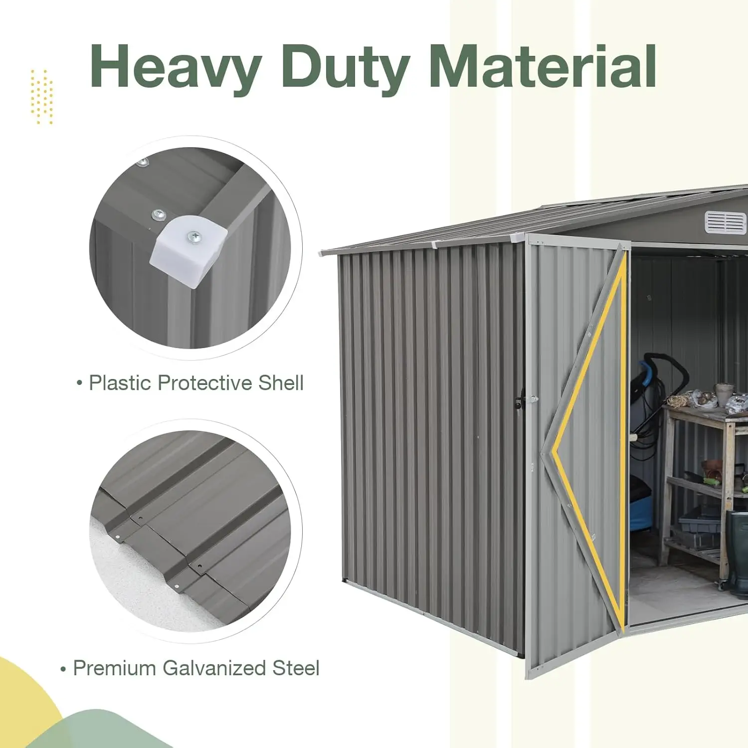 Outdoor Storage Shed, Metal Garden Tool Shed, Outside Sheds & Outdoor Storage Galvanized Steel w/Lockable Door