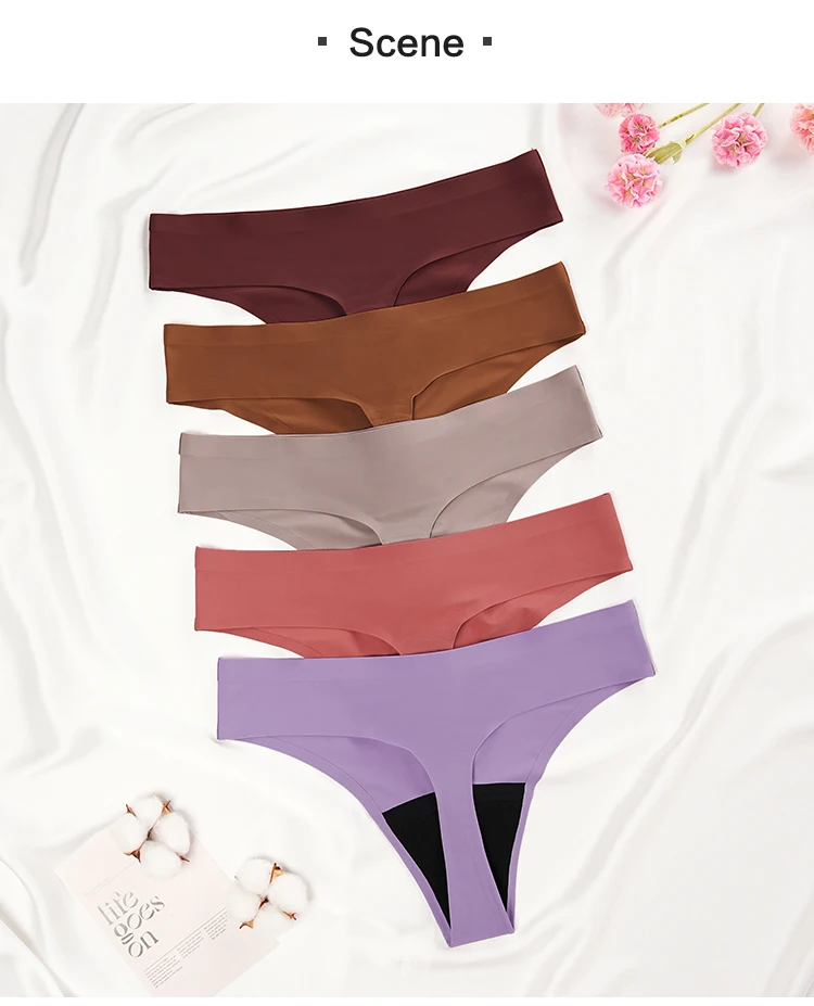 Neues Design, nahtlos, niedrige Taille, auslaufsicher, 4-lagig, Menstruationshöschen, waschbar, Lichtdurchfluss-Periodenhöschen für Damen, Tanga – Detail 7