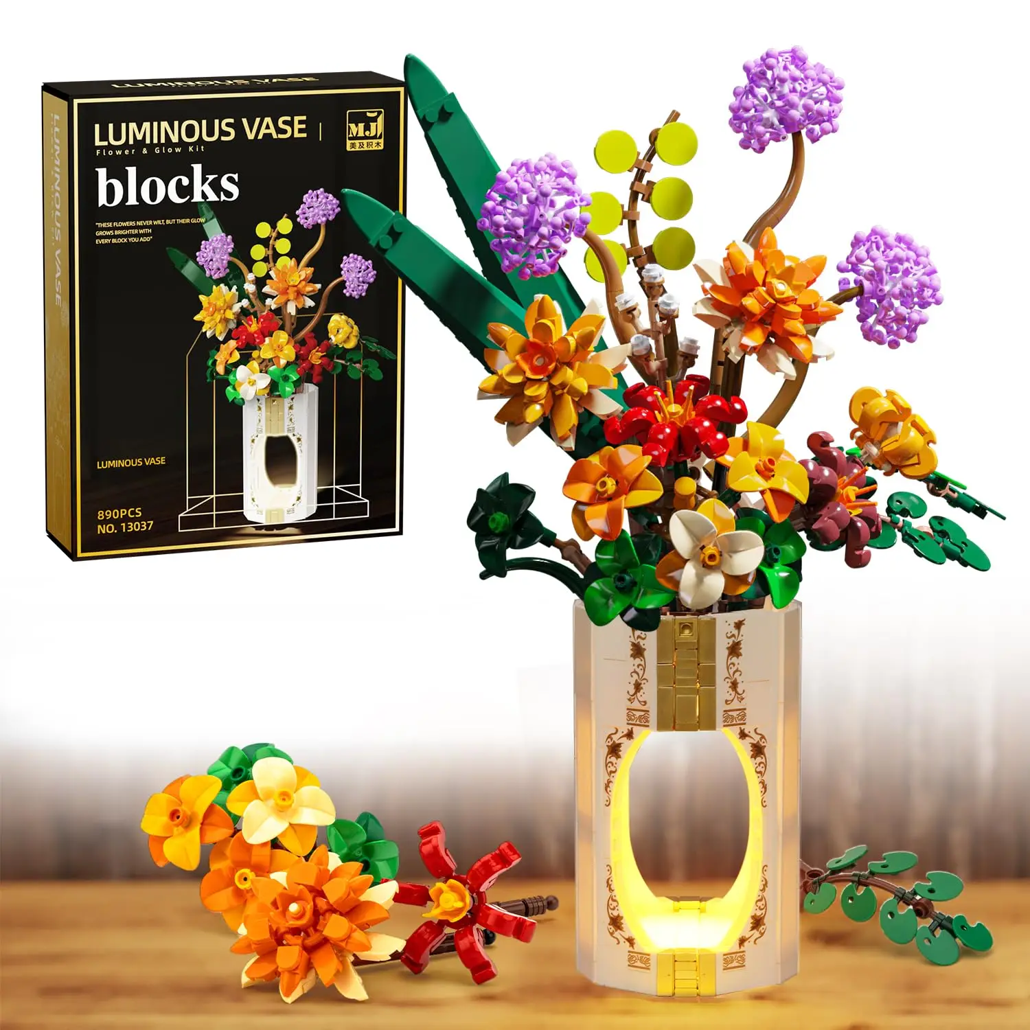 

890Pcs Flower Building Sets with Vase Adults Artificial Flowers Building Blocks for Botanical Collection Ideal Gifts for Girls