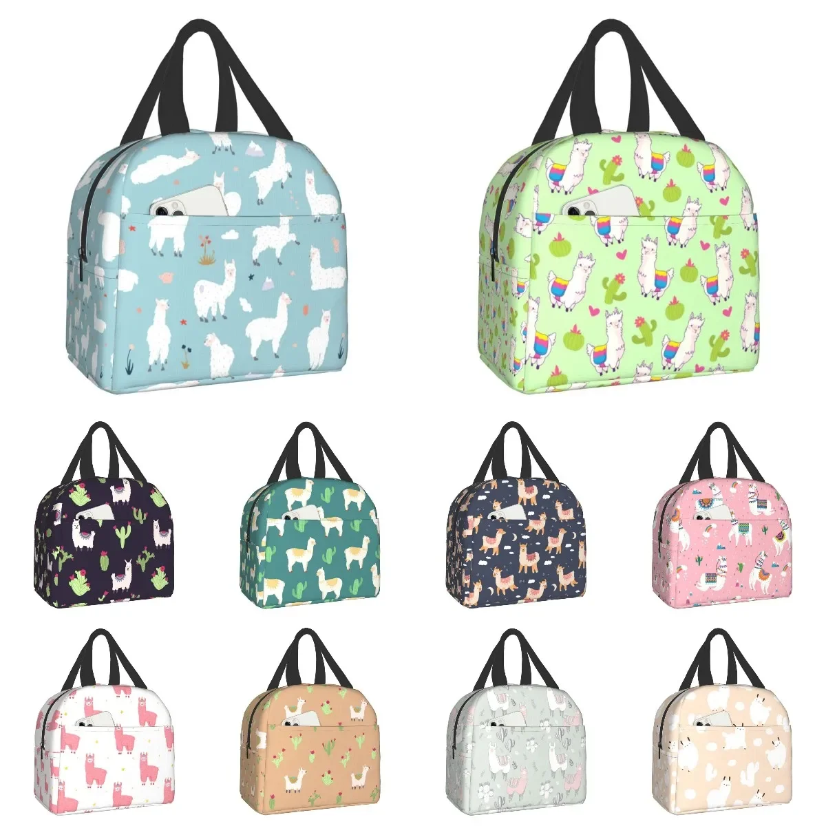 Cute Kawaii Alpaca Insulated Lunch Bag for Women Kids Cooler Bag Thermal Bag Portable Lunch Box Ice Pack Tote Food Picnic Bags