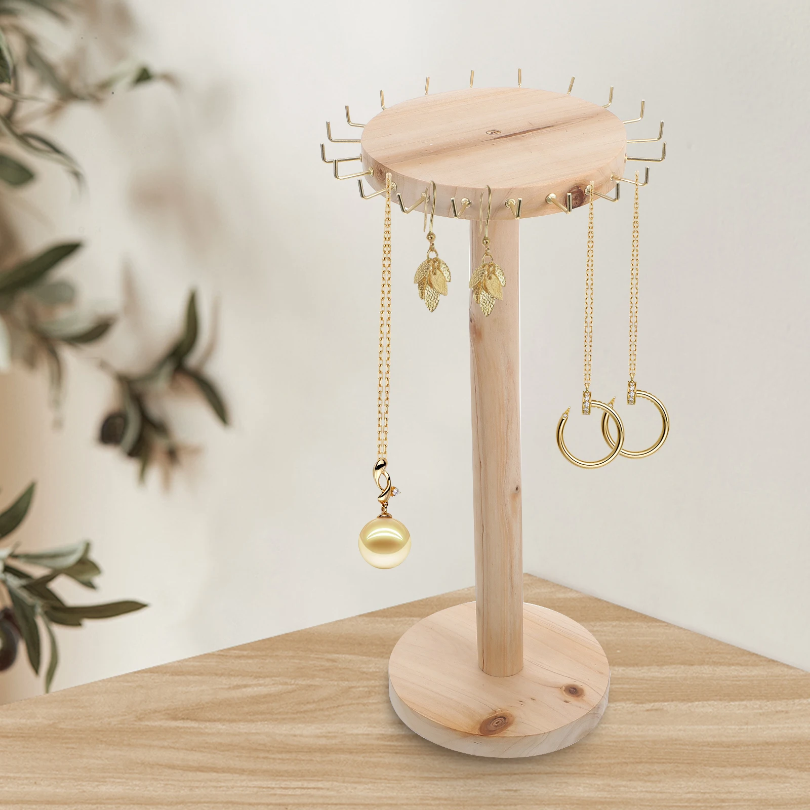 Wooden Jewelry Display Rack 7 Hooks Earring Necklace Holder Bracelet Organizer Tabletop Storage Solution Jewelry Packaging Tool