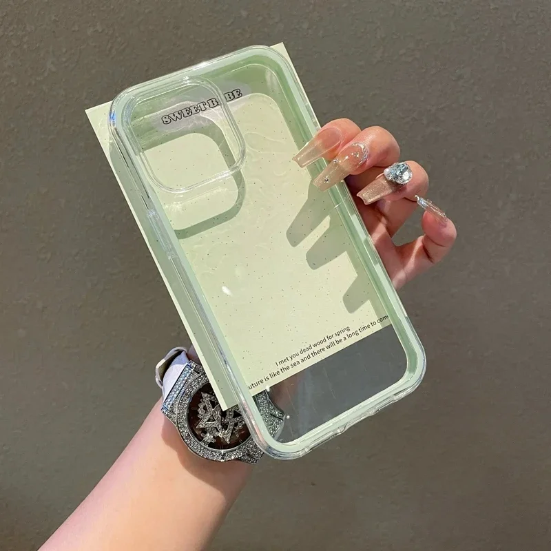 Casing Ponsel Permen Transparan 2 IN 1 Mewah untuk iPhone 16 11 12 13 14 15 Pro Max Plus Penutup Casing Belakang Bumper Tahan Benturan Bening