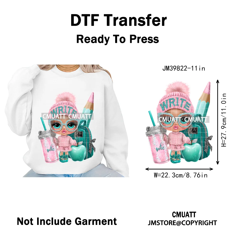 Stiker Transfer DTF Motif Labu Gadis Imut Berwarna Pink dengan Pola Kotak-kotak untuk Halloween, Siap Disetrika pada Pakaian