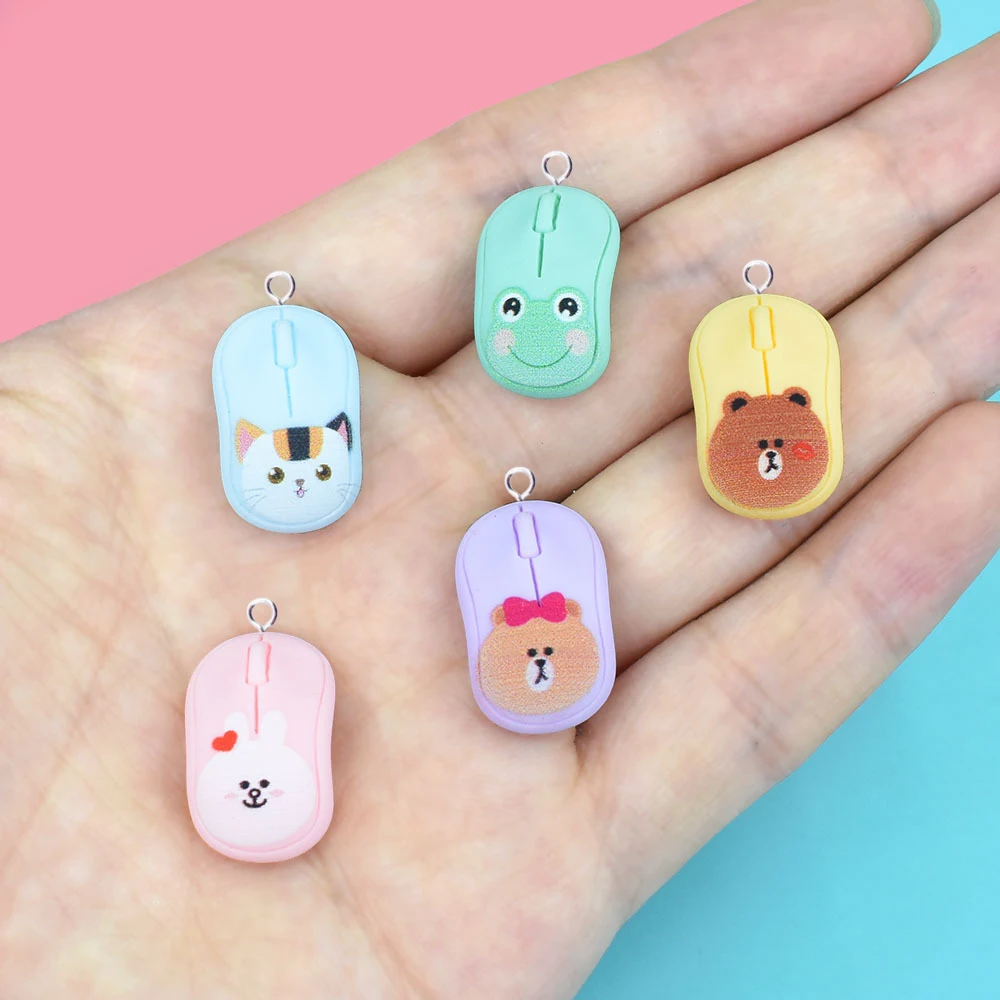 Colgante de resina con forma de oso, conejo, cerdo, Rana, ratón, para hacer manualidades, joyería hecha a mano, pendientes, 10 piezas, C966