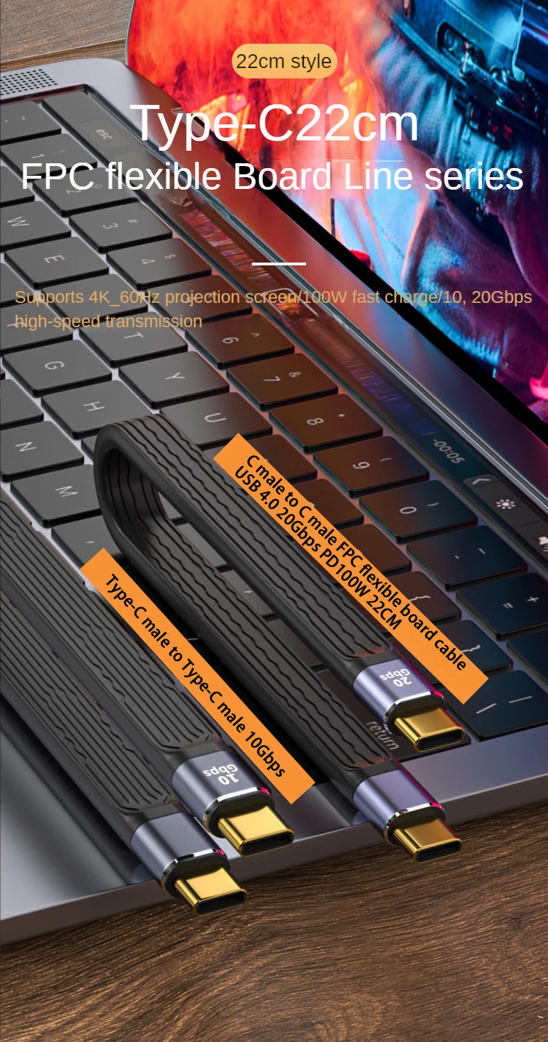 كابل تمديد بيانات USB 3.1 إلى Type C 20Gbps OTG قصير للغاية USB3.1 FPC سلك موسع لين 5A 100 واط للتلفزيون الكمبيوتر القرص الصلب 4K الفيديو