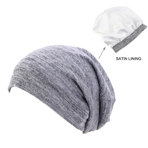 Satin Lining Bonnet Caps For Women Men Cotton Soft Stretch Baggy Hat Knit Beanies Sleeping Hat Silk Night Cap Skullies Headwrap - Image 7