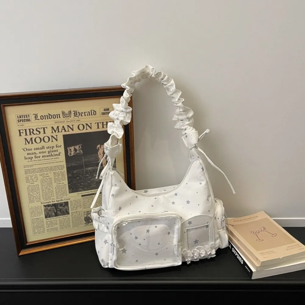 New Star Polka Dot Crossbody Bag Lace Trim Transparent PVC Pocket Ita Bag Lightweight Large Capacity Shoulder Bag Y2K Style