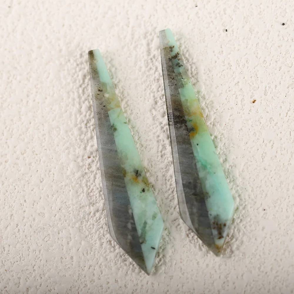 Handmade Jewelry Natural Stone Labradorite Chrysocolla Fashion Earrings Accessories DIY Making For Women 49x11x2mm 6.48g