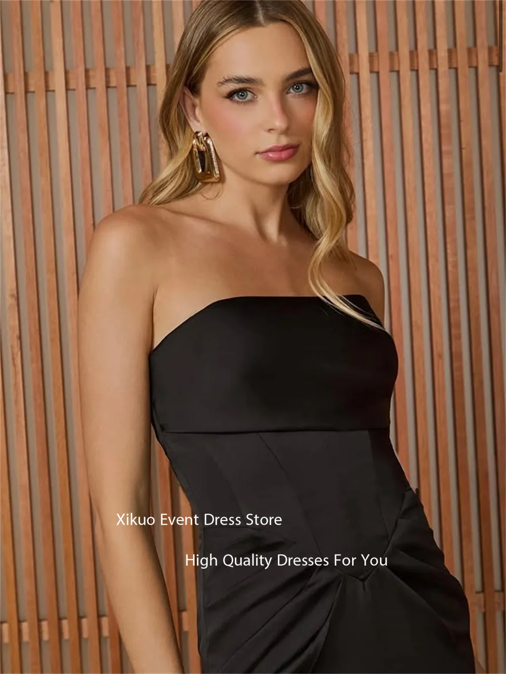 فساتين سهرة Xikuo بدون أكمام من الساتان الأسود بطيات مستقيمة بدون حمالات رداء De Soirée فساتين لحضور الحفلات الموسيقية الطويلة الرائعة حسب الطلب