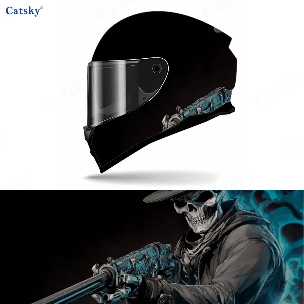 

Gothic Cool Skeleton Gunman Full helmet Wrap Sticker Motorcycle helmet Racing graphic Decal Vinyl wrap helmet decal