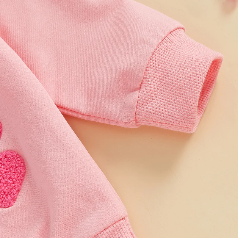 Conjuntos de San Valentín para niñas pequeñas, sudadera de manga larga con bordado de letras y pantalones elásticos, conjunto de ropa bonita para bebés