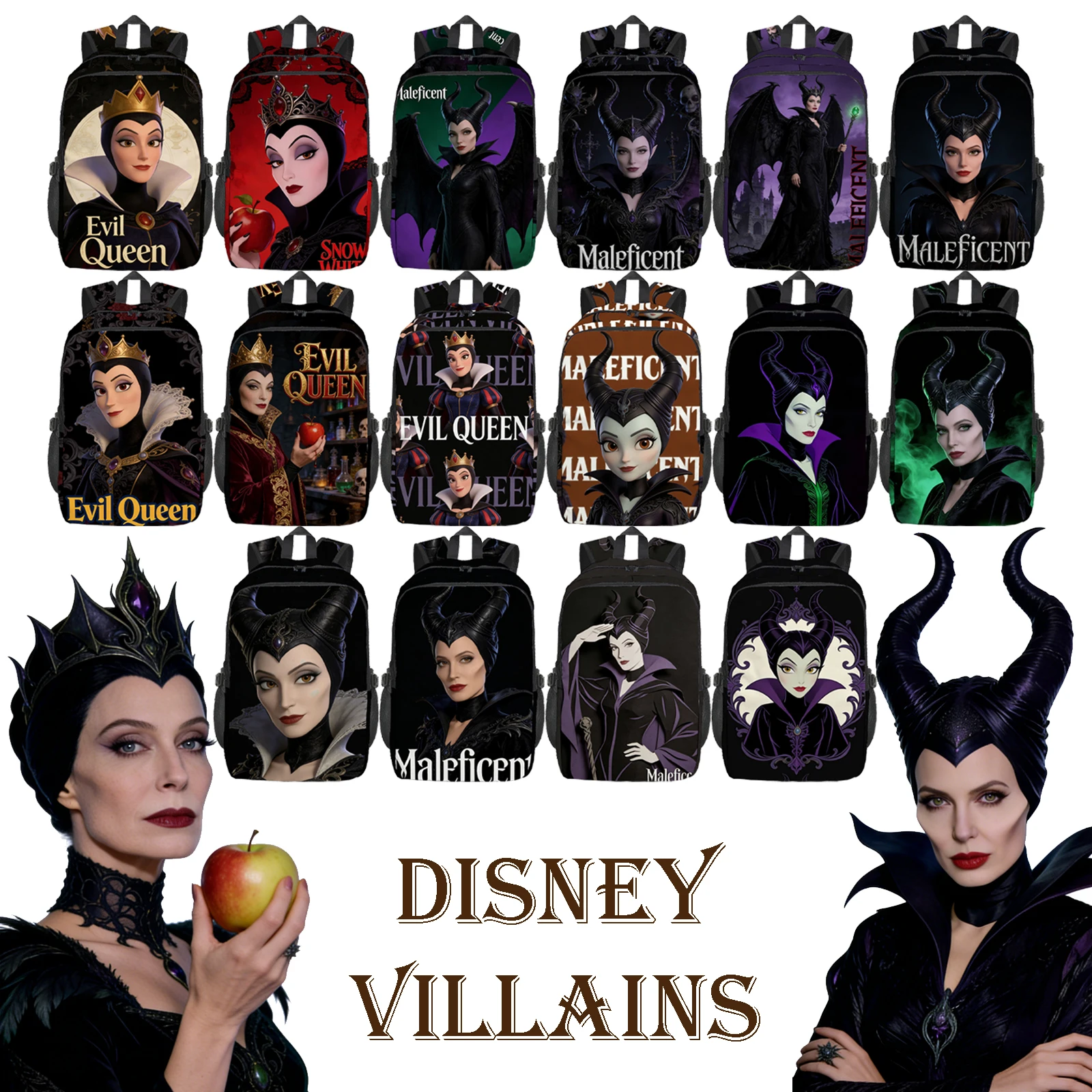 1 قطعة أشرار ديزني Maleficent & Evil Queen الظلام موضوع متعدد الطبقات المألوف للجنسين على ظهره مع عدة مقصورات