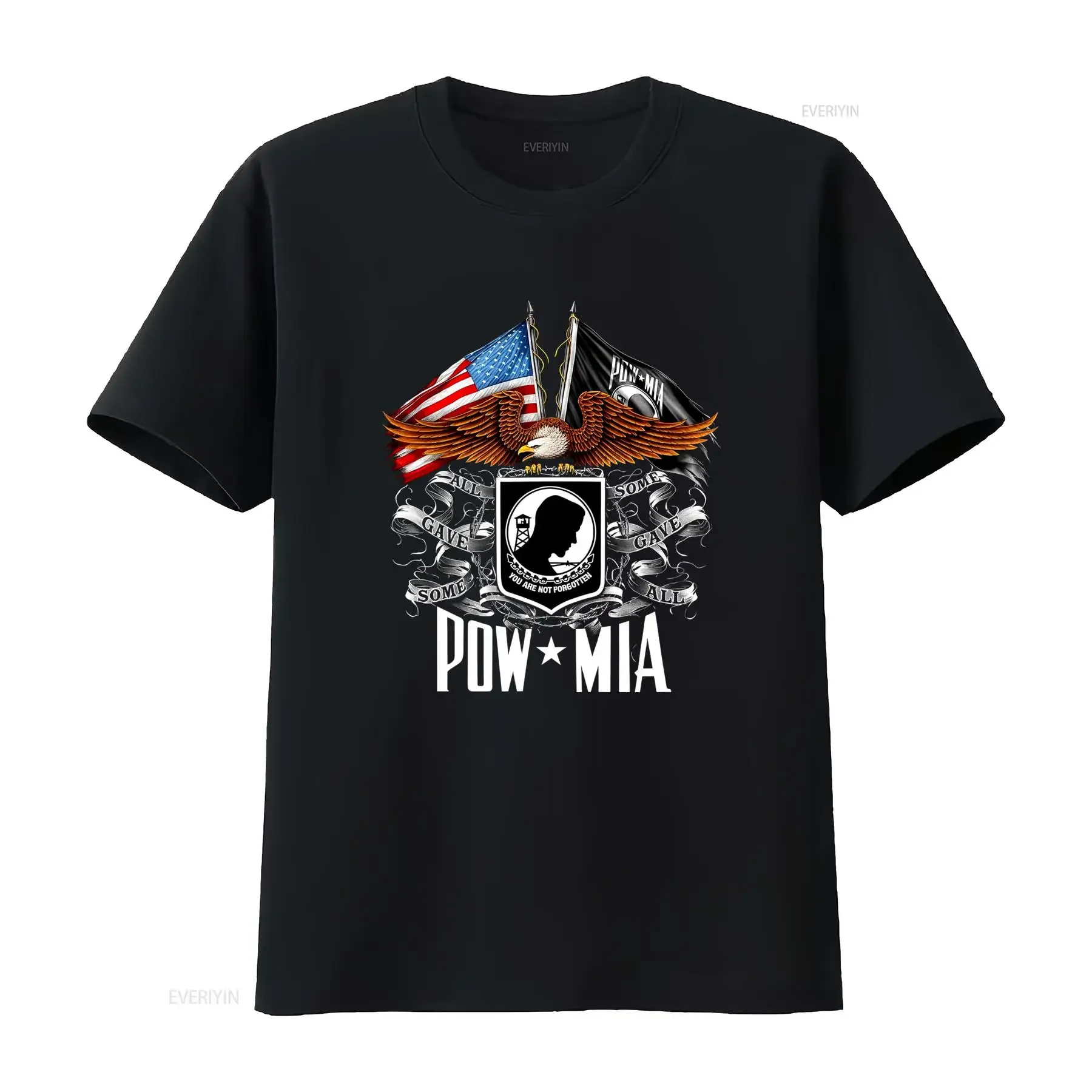 Patriotic Military POW MIA Bald Eagle US Flag Print Casual T Shirt vintage Washed fashion homme Soft streetwear Unisex Slightly