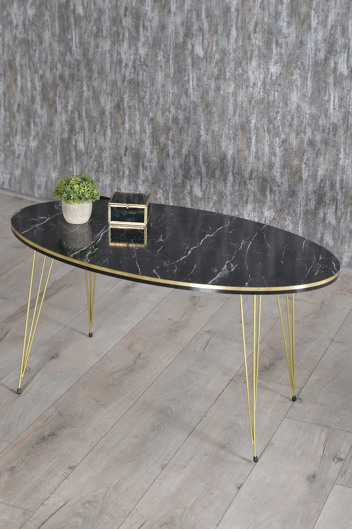 DOLBOVI Zigon Coffee Table And Coffee Table in the Middle Ellipse Set Wire Foot Double Gold Bendir Coffee Table