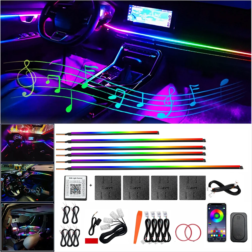 

Universal Led Car Ambient Light RGB 64 Color Acrylic Strips Symphony Streamer Interior Dashboard Decoration Atmosphere Lamp 5V U