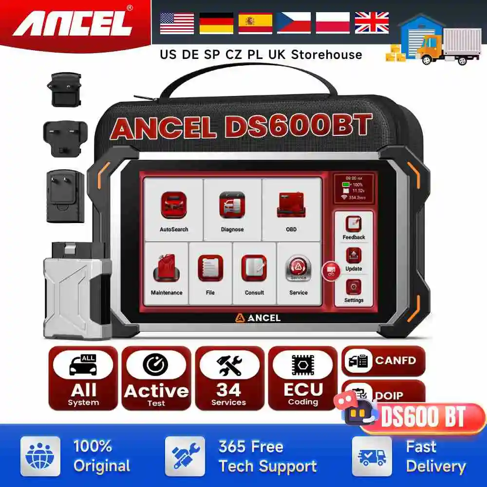 

8inch Car Auto OBD2 Scanner All System CAN FD/DOIP Bidirectional Scan Tool 34+ Reset ECU Coding Diagnostic Tools ANCEL DS600BT