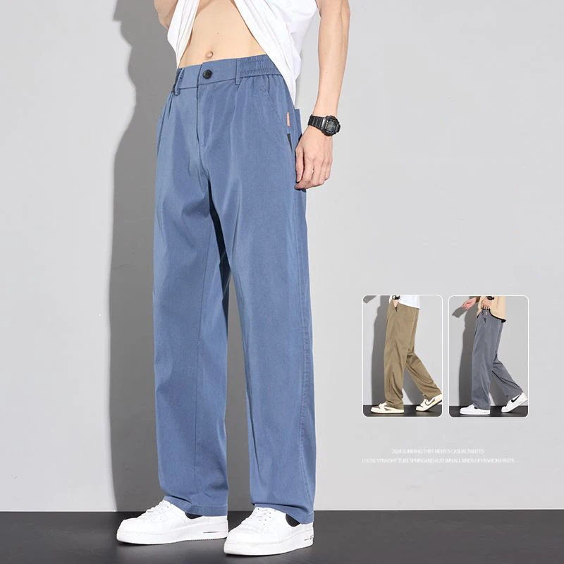 

Новинка 2024, мужские весенне-летние мешковатые прямые брюки, мужские модные простые повседневные спортивные штаны, синие брюки Four Seasons