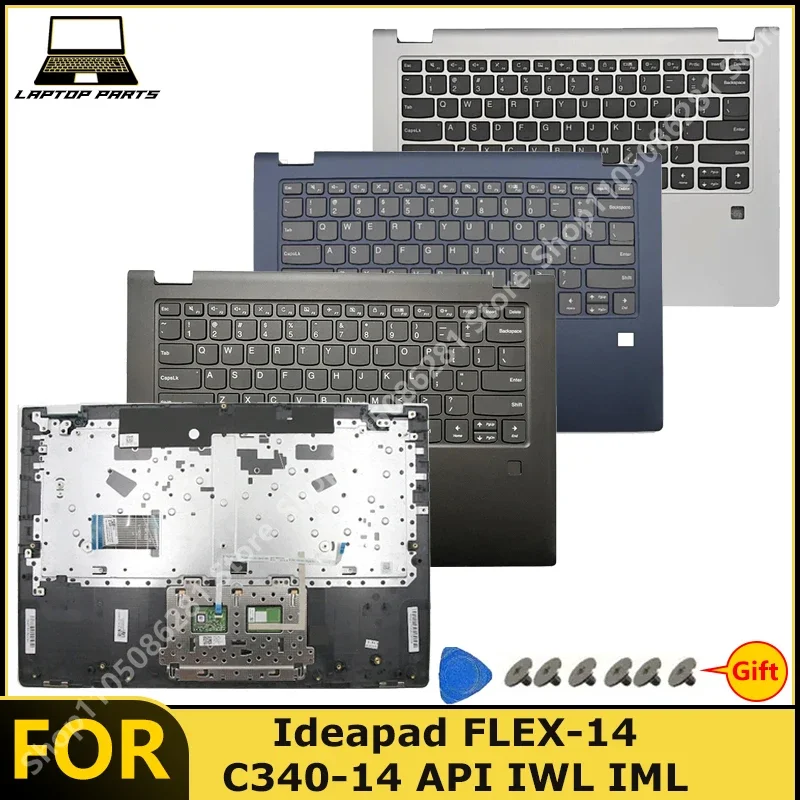 For Ideapad FLEX-14 C340-14 API IWL IML Laptop  Palmrest Keyboard Assembly with fingerprint and backlit New replacement parts