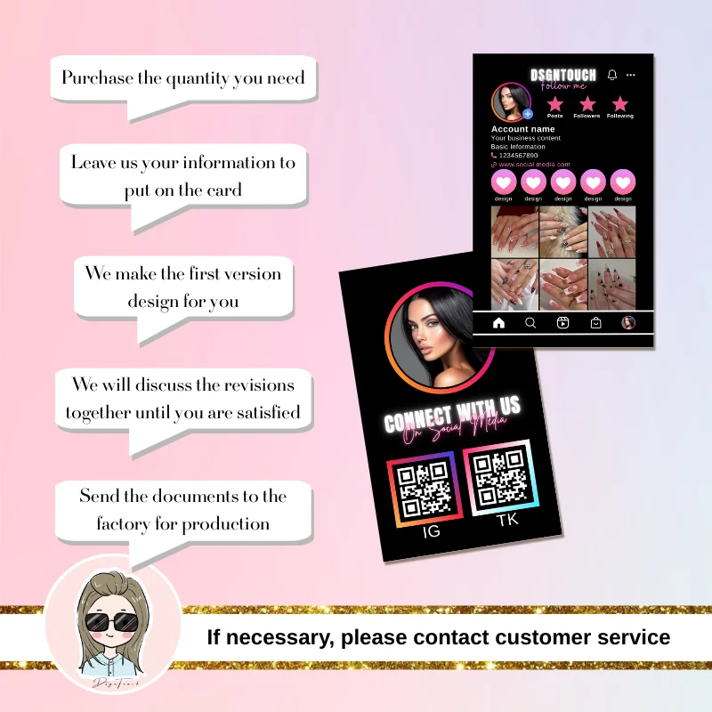 Personalized QR Code Social Media Card Matte Finish 300g Art Paper Two Sides Printing Business Cards for Instagram YouTube Shop
