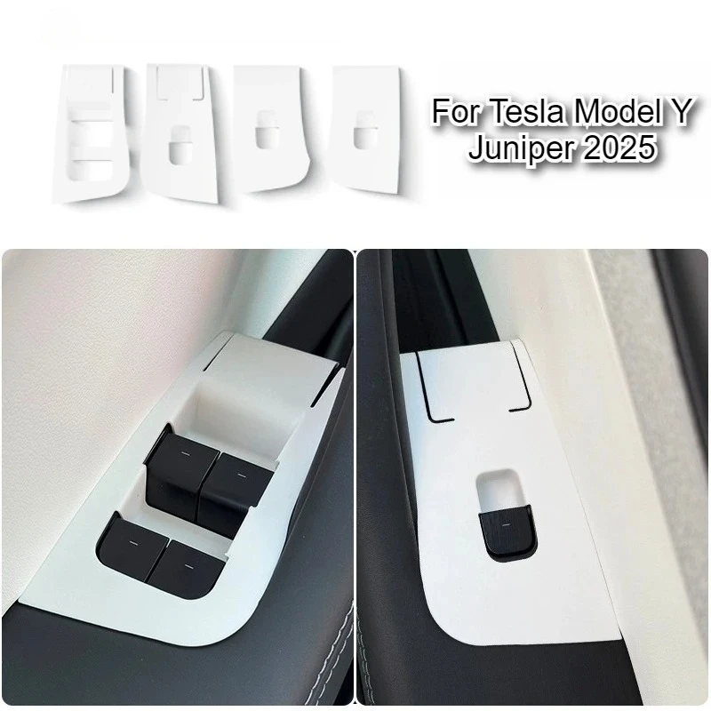 Botões do Interruptor do Vidro Elétrico para Tesla Model Y Juniper 2025 Acessórios 4 Peças Capa de Silicone para Maçaneta de Porta Adesivo Protetor Automotivo