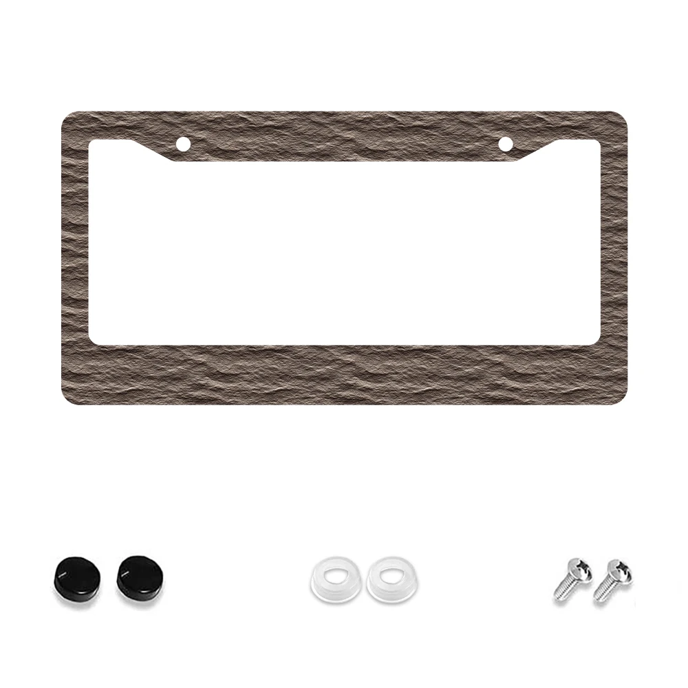 

1pc Brown Aluminum 2-Hole License Plate Frame with Stone Texture Pattern, Retro Car Decoration Gift, 6x12 Inches with Screw Kit