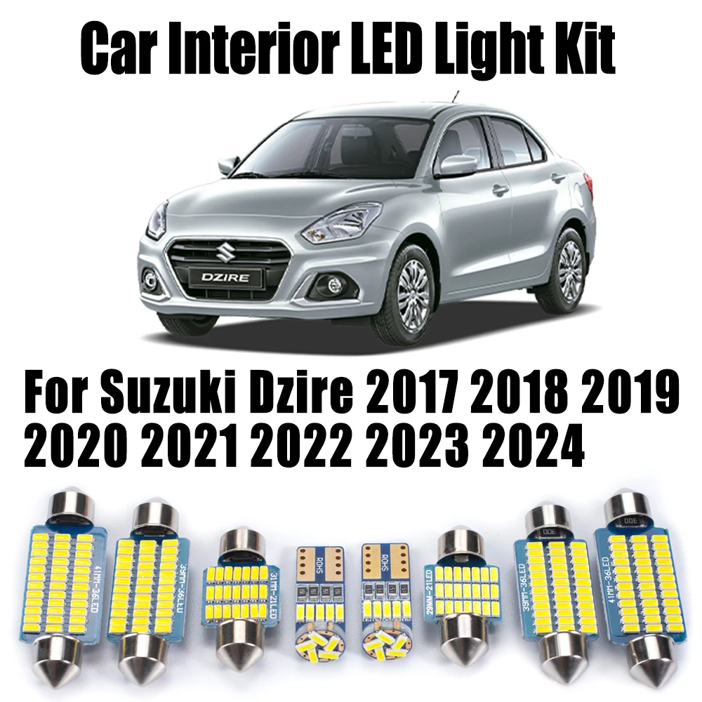 

10Pcs Canbus For Suzuki Dzire 2017- 2021 2022 2023 2024 LED Interior Reading Map Dome Light Kit Car Trunk License Plate Lamp