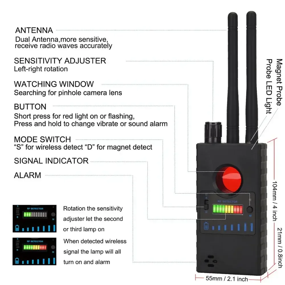 Wiretapping bug Detector Anti Spy Camera Detector LED Scanning Wireless Bug Cam GSM GPS Tracker rf signal detector spy gadgets