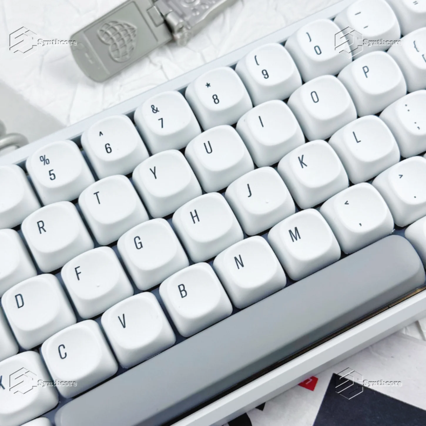 Portachiavi con tastiera meccanica minimalista, set di copritasti bianco puro, PBT, cappuccio MOA/XDA, 130 tasti