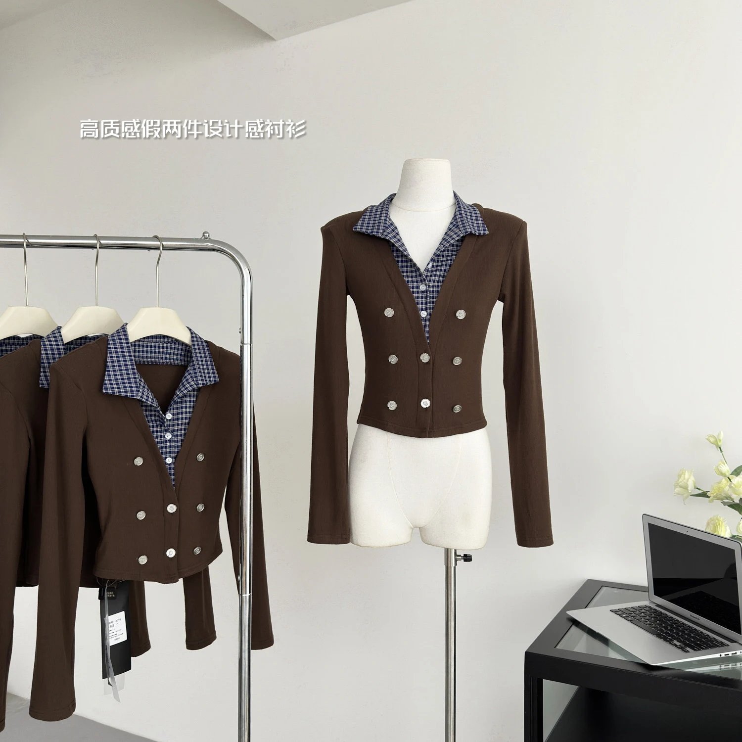 

Осень-зима женский укороченный свитер с длинными рукавами старые деньги трикотаж 2000-х годов эстетический Shoujo поддельный кардиган из двух предметов топ дизайнер