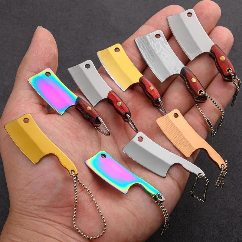 Mini Kitchen Knife 420 Stainless Steel Wooden Handle Pocket Finger Knife Collection God Of Wealth To Gift Pendant Holster Knife