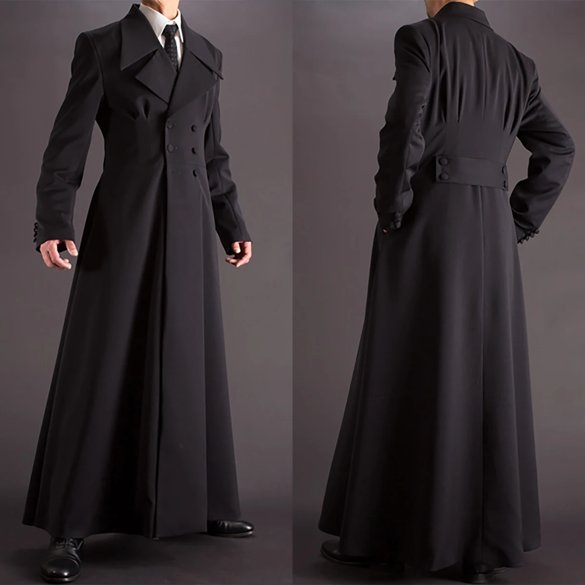 Classic Long Coat For Autumn Black Thick Fabric Two Button Peaked Lapel Quality Groom Wear Custom made