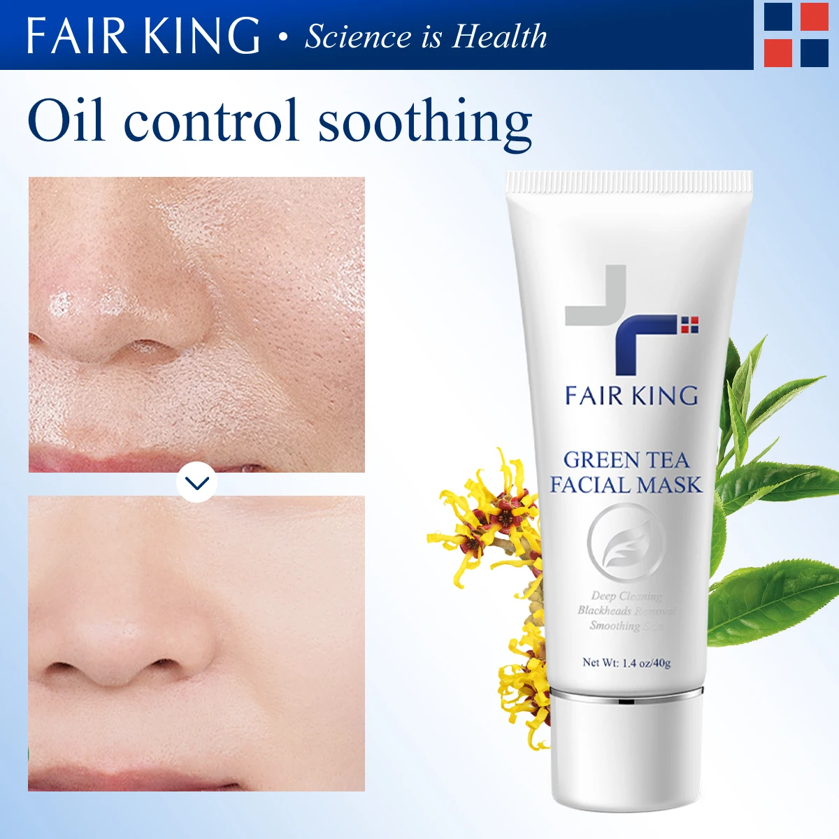 FAIR KING Green Tea Mask Blackhead Nose Oil Control Mask Deep Pore Cleansing Dirt and Blackhead Removal Skin Care Smooth 40g