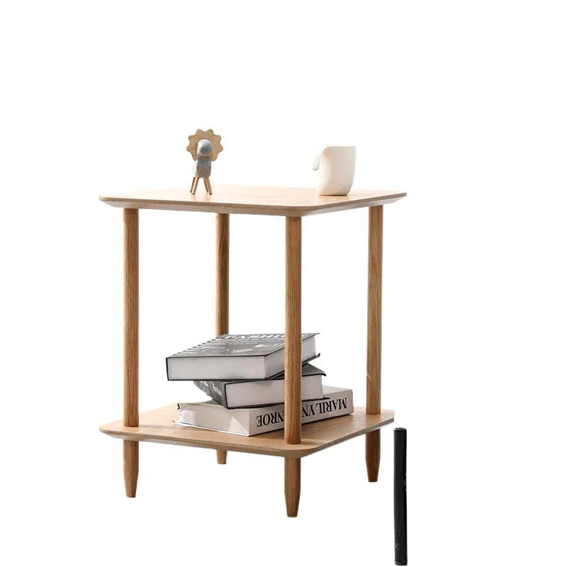 

Nordic solid wood sofa edge, square double-layer minimalist bedroom bedside table