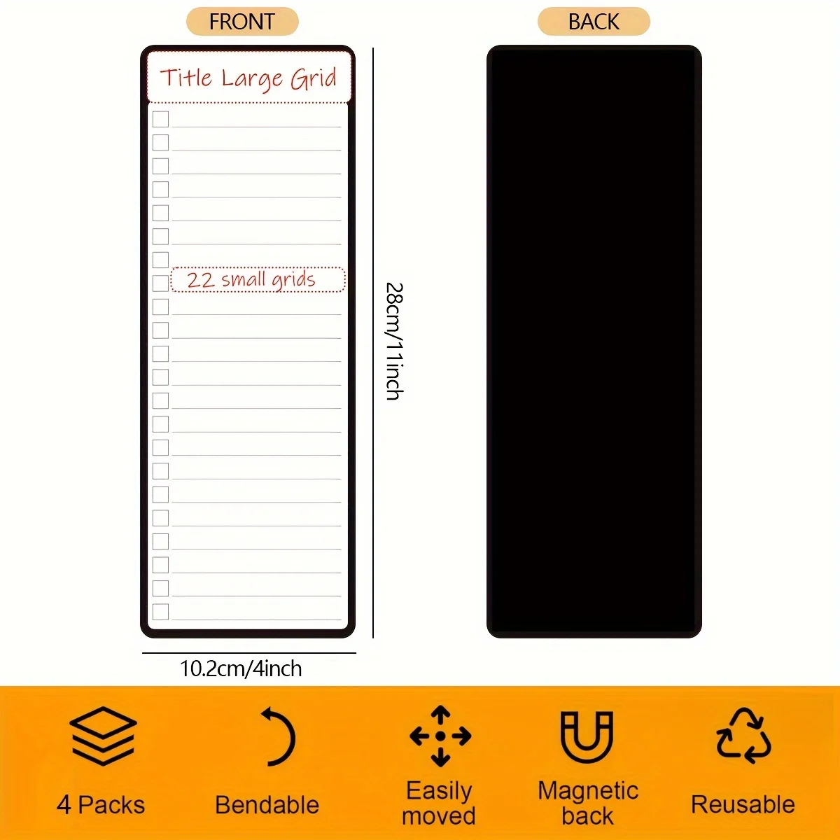 4pcs Magnetic Dry Erase List Board - 4 x 11 Multifunctional Fridge Whiteboard with Two Magnets and Markers