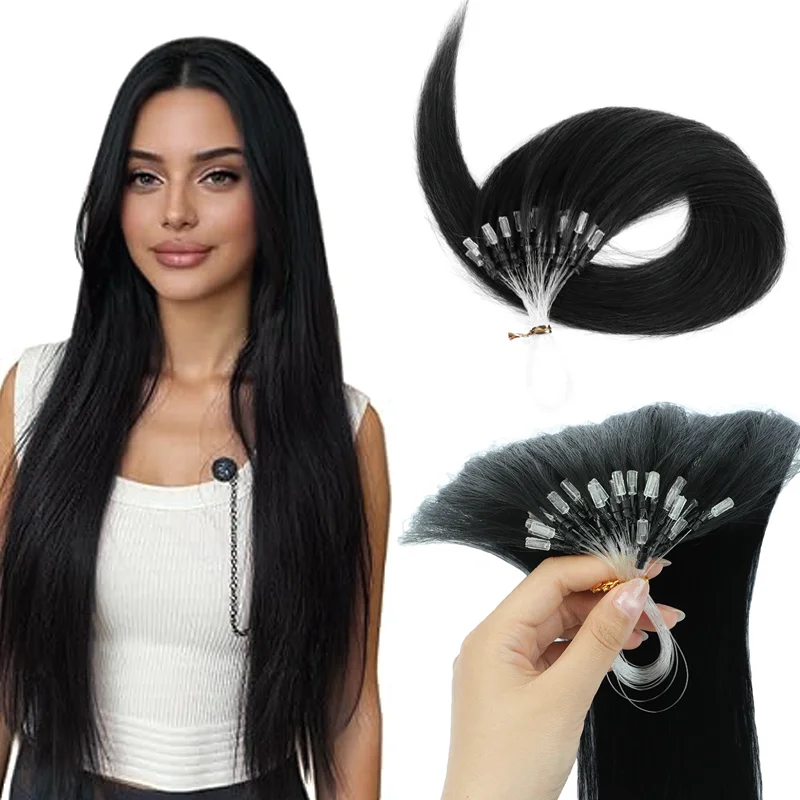 

100% натуральные человеческие волосы для наращивания методом микролинкования, 50 прядей, 30 г, мягкая леска, микрокольца для увеличения объема и длины волос, для ежедневного использования