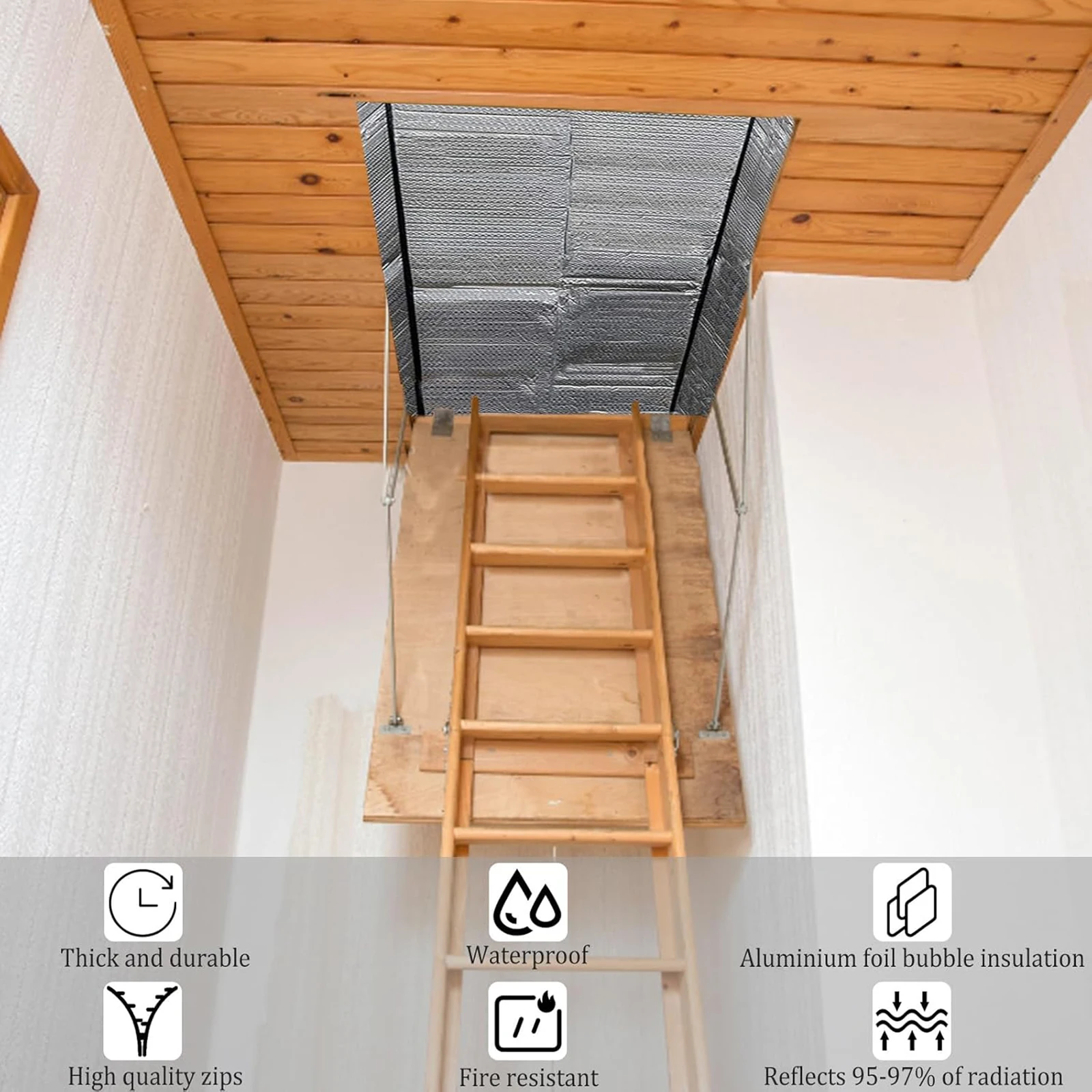 アルミ箔屋根裏階段断熱カバー 138x63.5x28cm 反射熱バリア保護シールド ロフトハッチドア用