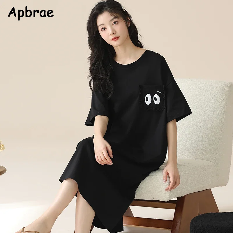 Women Summer Nightgowns Leisure Sleepshirt Short Sleeves Pullover Pajama Dress Kawaii Girl Nightdress Casual Homedress